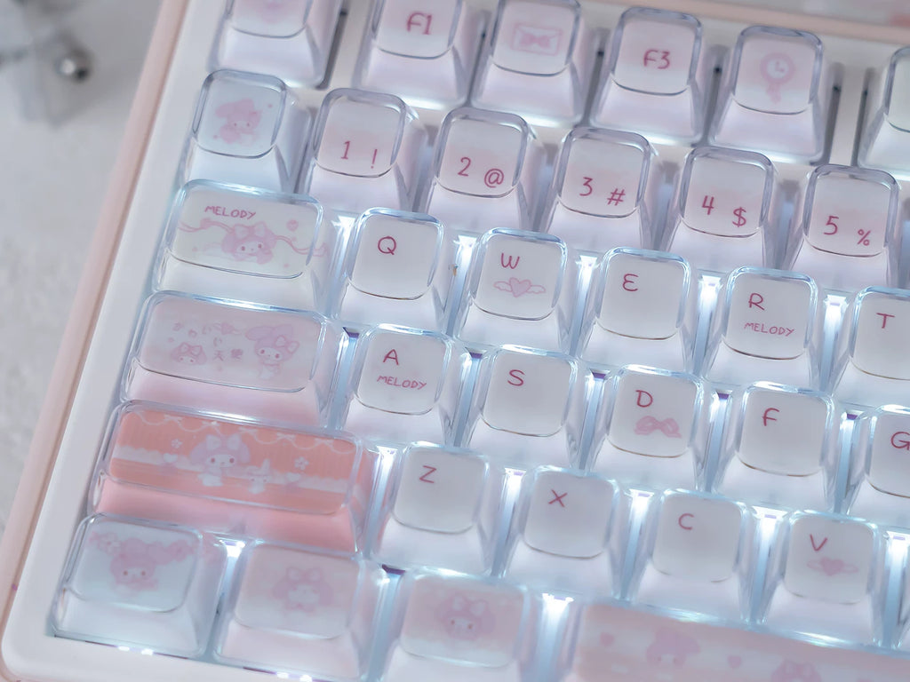 Cute My Melody Pink Keycap Set – PBT Dye-Sublimation Keycaps for Mechanical Keyboards
