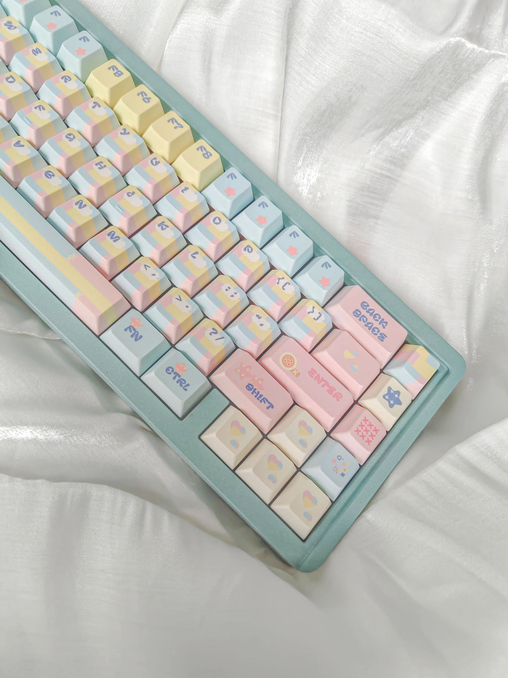 Patchwork Milk Candy Keycap Set 🌸🍬- PBT Dye-Sub Kawaii Set | Keyria Labs