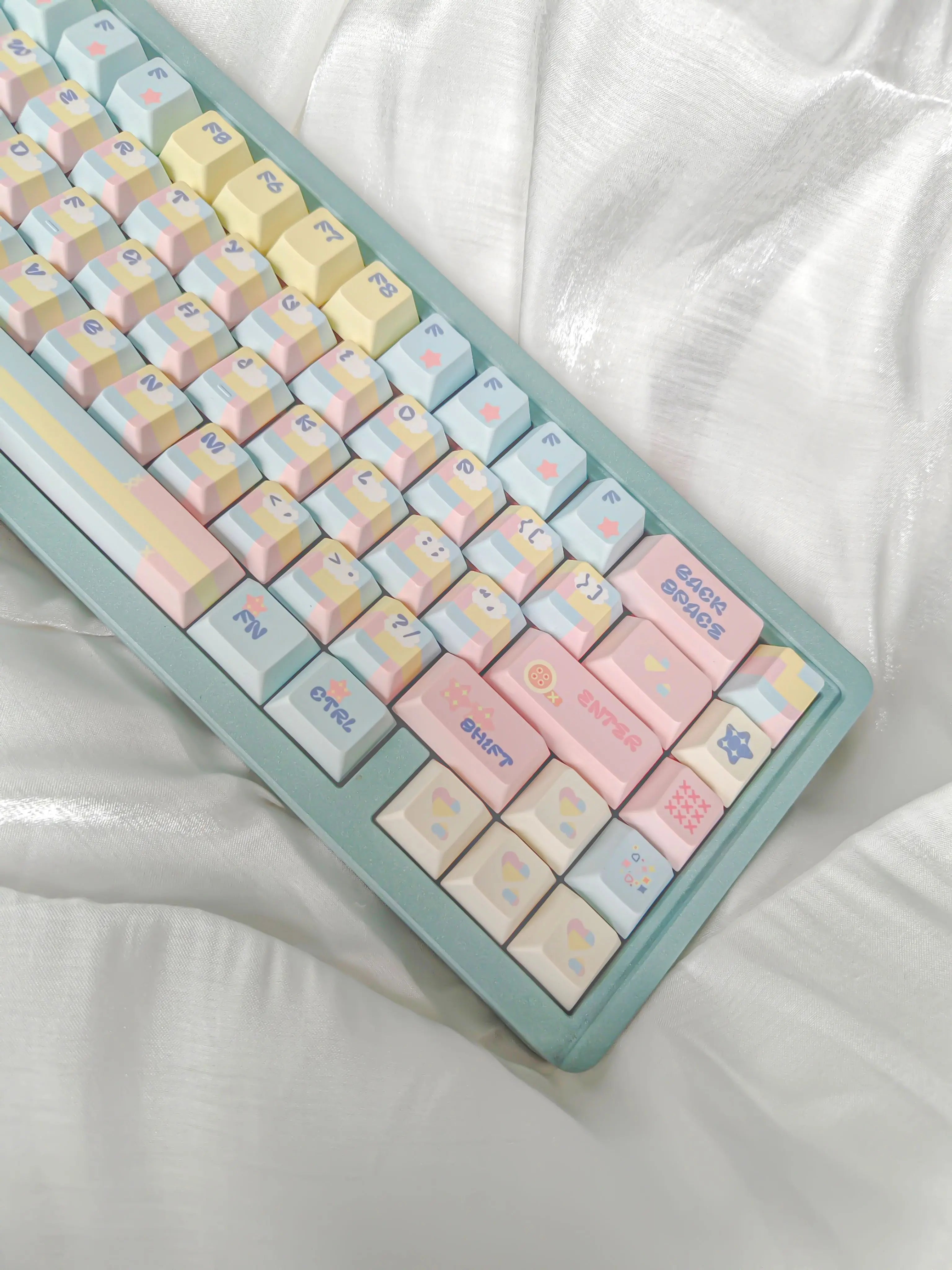 Patchwork Milk Candy Keycap Set 🌸🍬- PBT Dye-Sub Kawaii Set | Keyria Labs