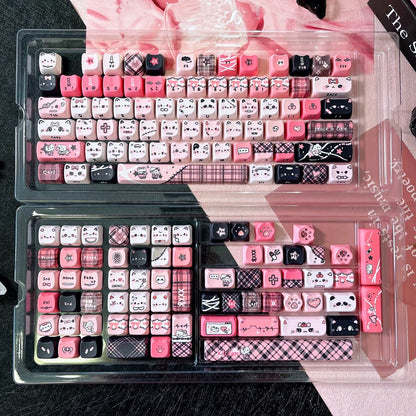 Black Pink Yabi Keycaps Set – MAO / OEM Profile | Cute Cat Mechanical Keyboard Keycaps | Cross-Stem PBT Keycaps for Custom Keyboards