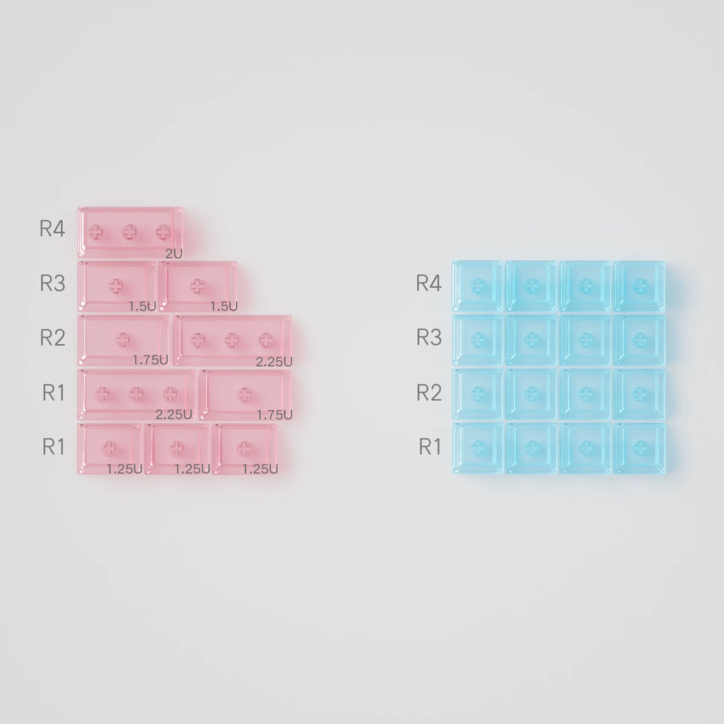 Two rectangular containers, one pink and one blue, with labeled sections on a gray background.