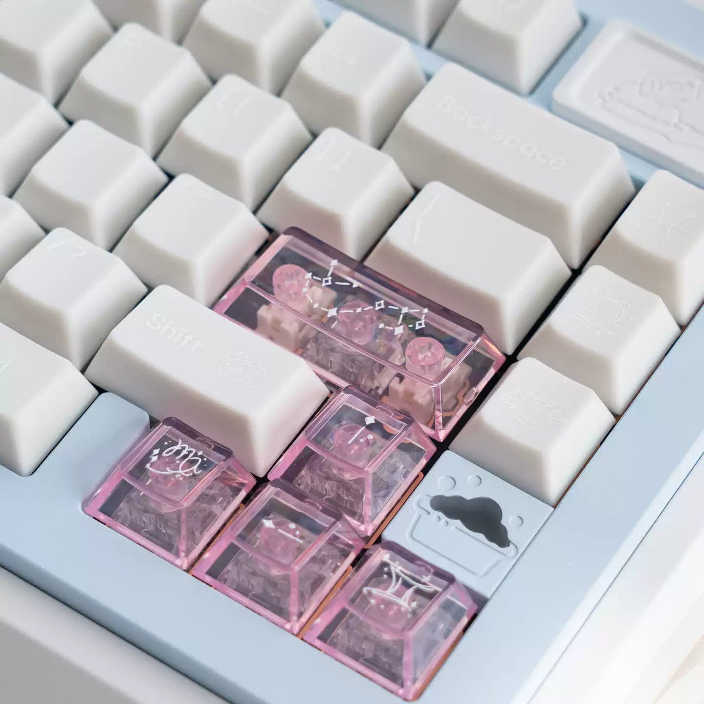 Star Whisper Keycaps Set – Milky White PBT + Translucent PC Constellation Accents, OEM Profile