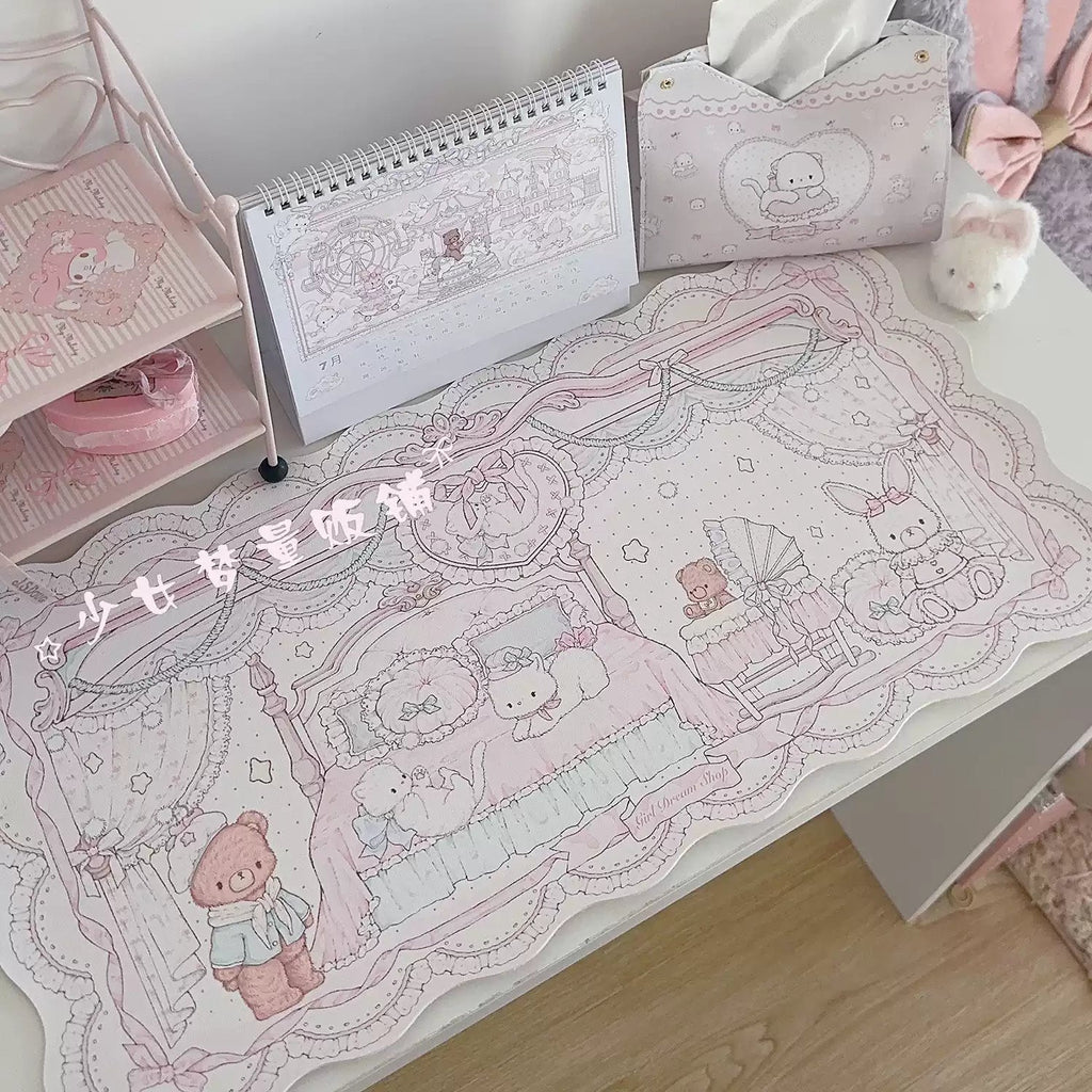 Baby Room Desk Mat | Vintage Lace Nursery Bedroom PU Leather Waterproof Desk Pad for Office & Home