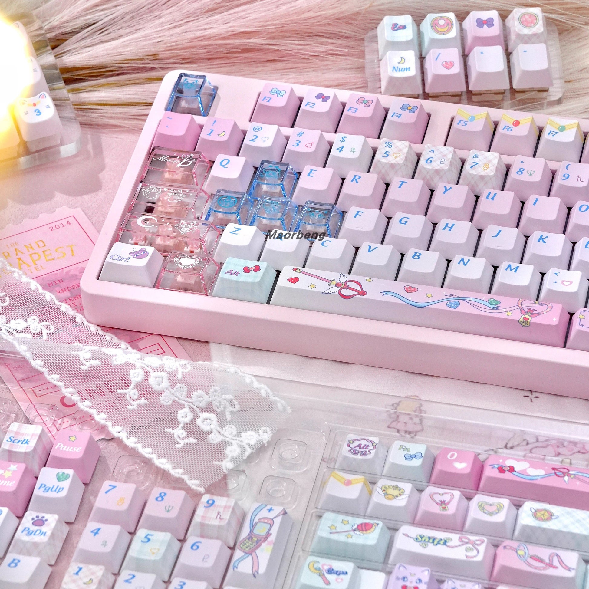 sailor moon crystal transparent pc keycaps dye-sub legends closeup rgb shine through magical girl theme 2025