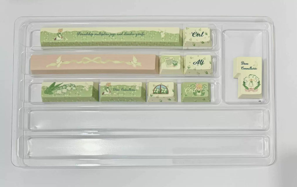 Lily of the Valley Keycap Set | Pastoral Sage Green PBT Cherry Profile Keycaps | 131 Keys