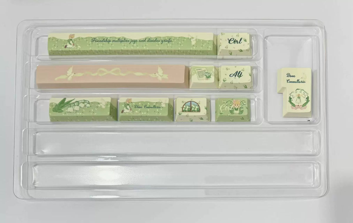 Lily of the Valley Keycap Set | Pastoral Sage Green PBT Cherry Profile Keycaps | 131 Keys