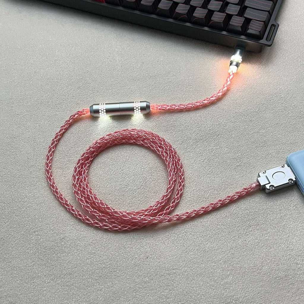 Honeycomb Mesh Luminous 8K OCC Copper Keyboard Cable | 8-Strand Hand-Braided Custom Type-C Cable