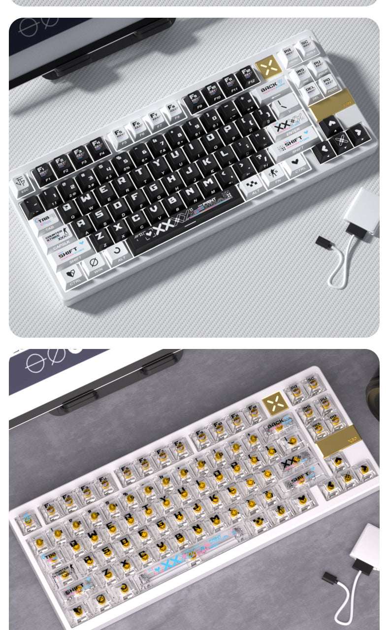 White Printstream keycaps on hot-swappable mechanical keyboard