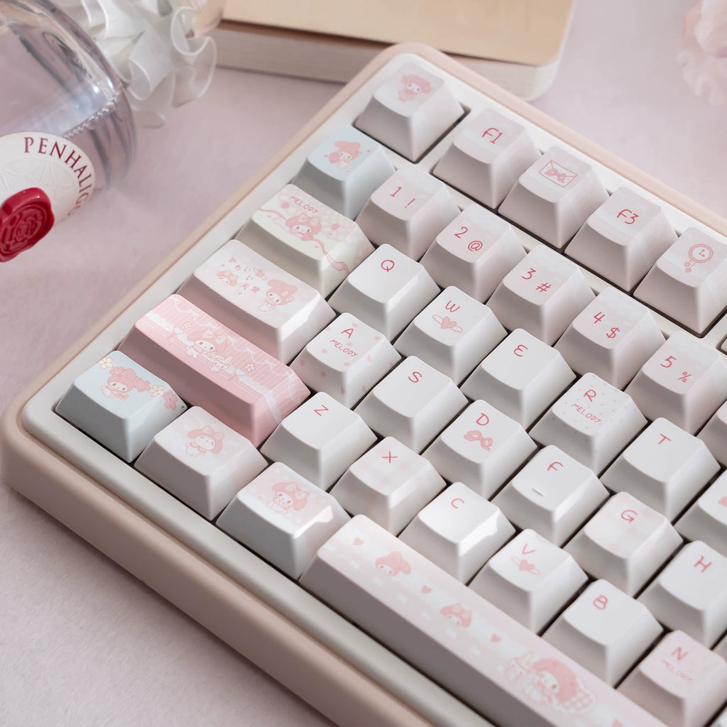 Cute My Melody Pink Keycap Set – PBT Dye-Sublimation Keycaps for Mechanical Keyboards