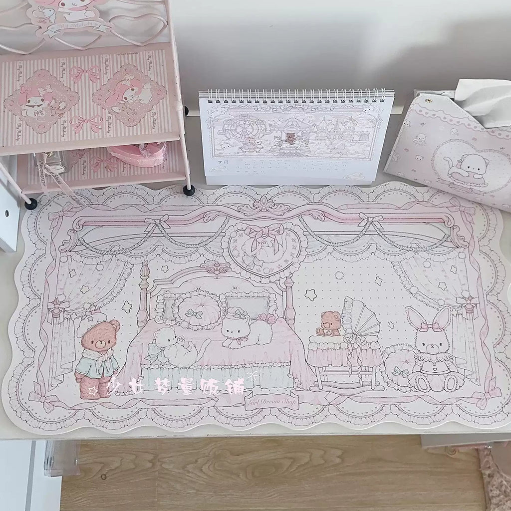 Baby Room Desk Mat | Vintage Lace Nursery Bedroom PU Leather Waterproof Desk Pad for Office & Home