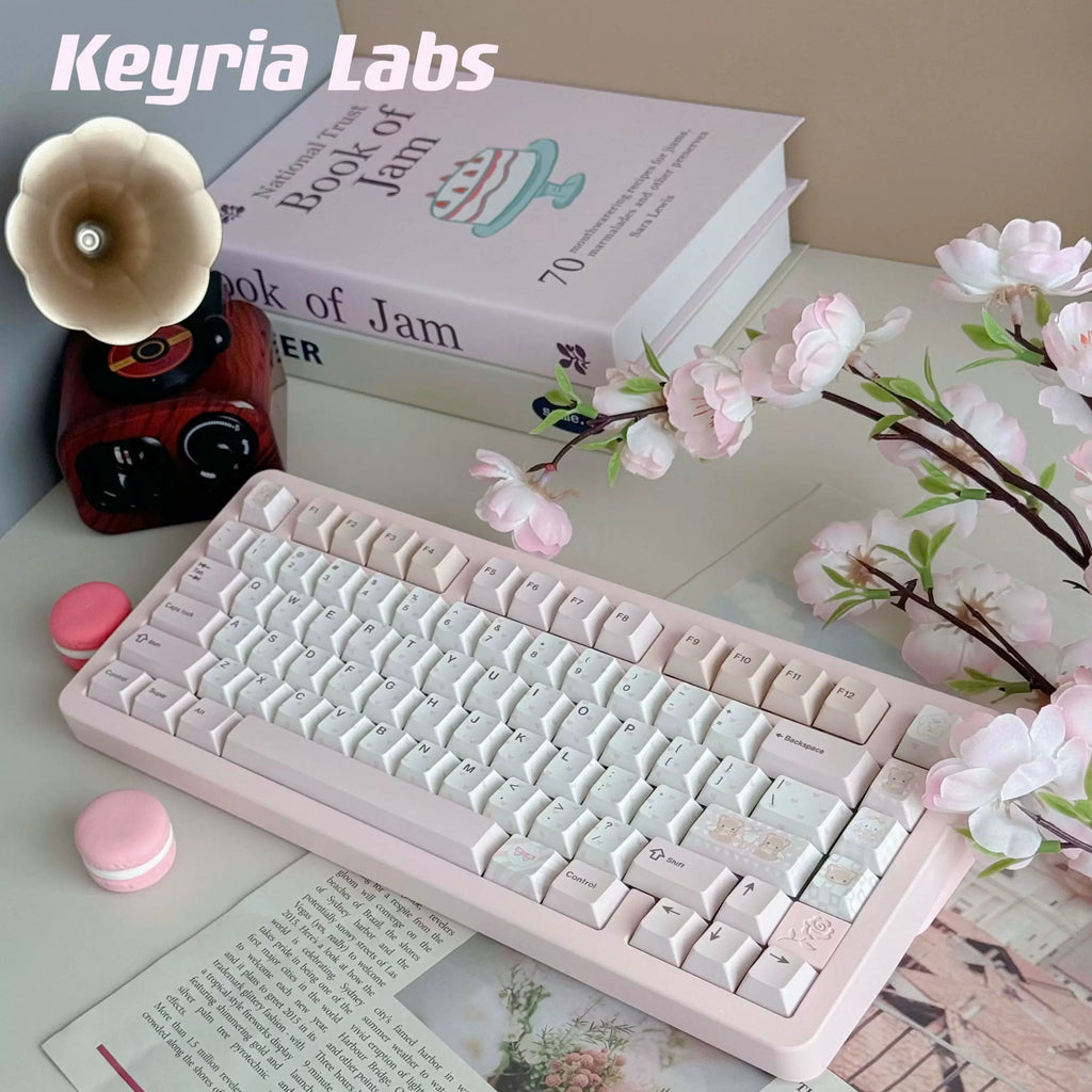 Bear Tea Party Pink Keycaps – PBT Dye-Sub Kawaii Set | Arktcat x Keyria Labs