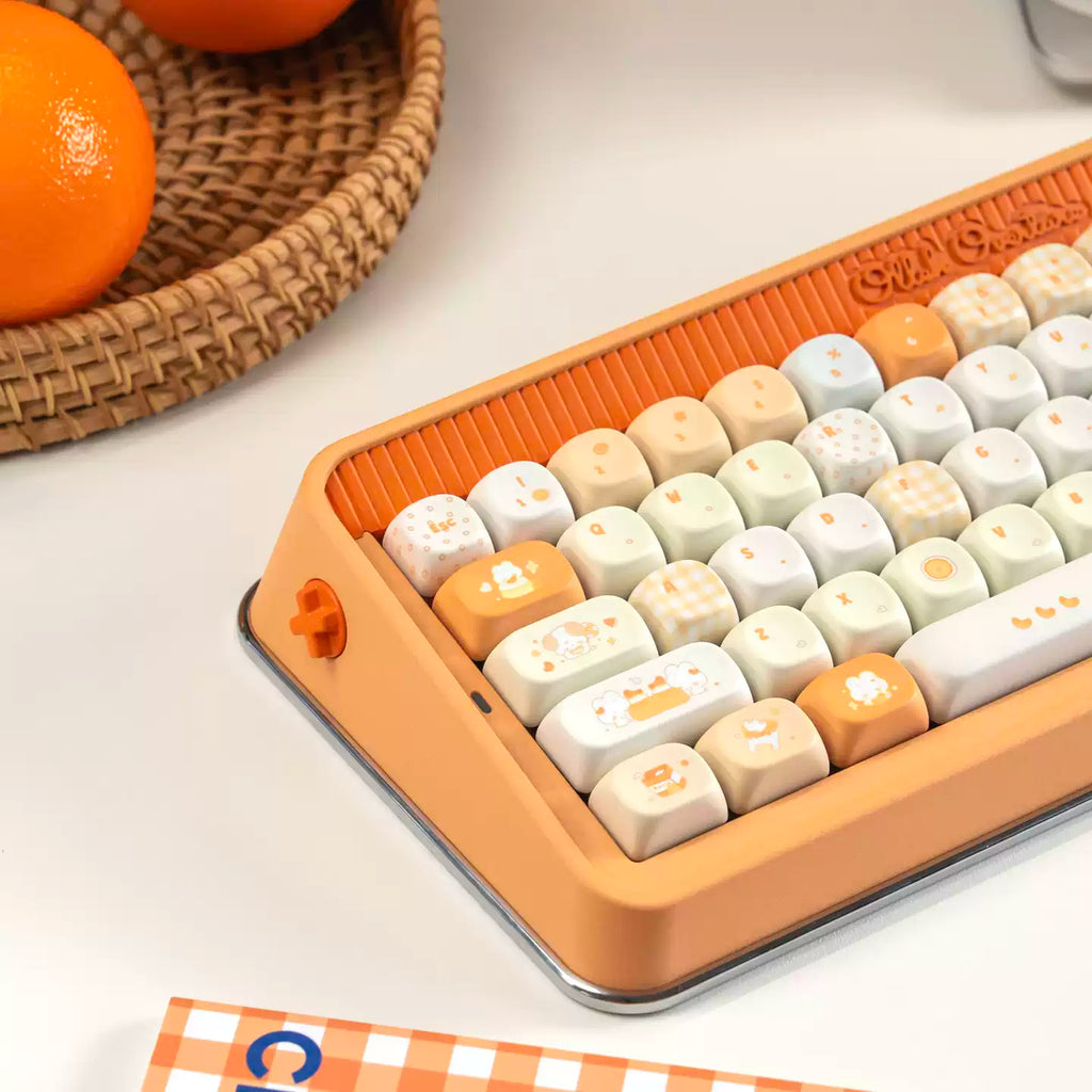 Tangelo Mochi Keycap Set | PBT Dye-Sub Orange Cream Gingham Cute Animal Keycaps | Arktcat x U're