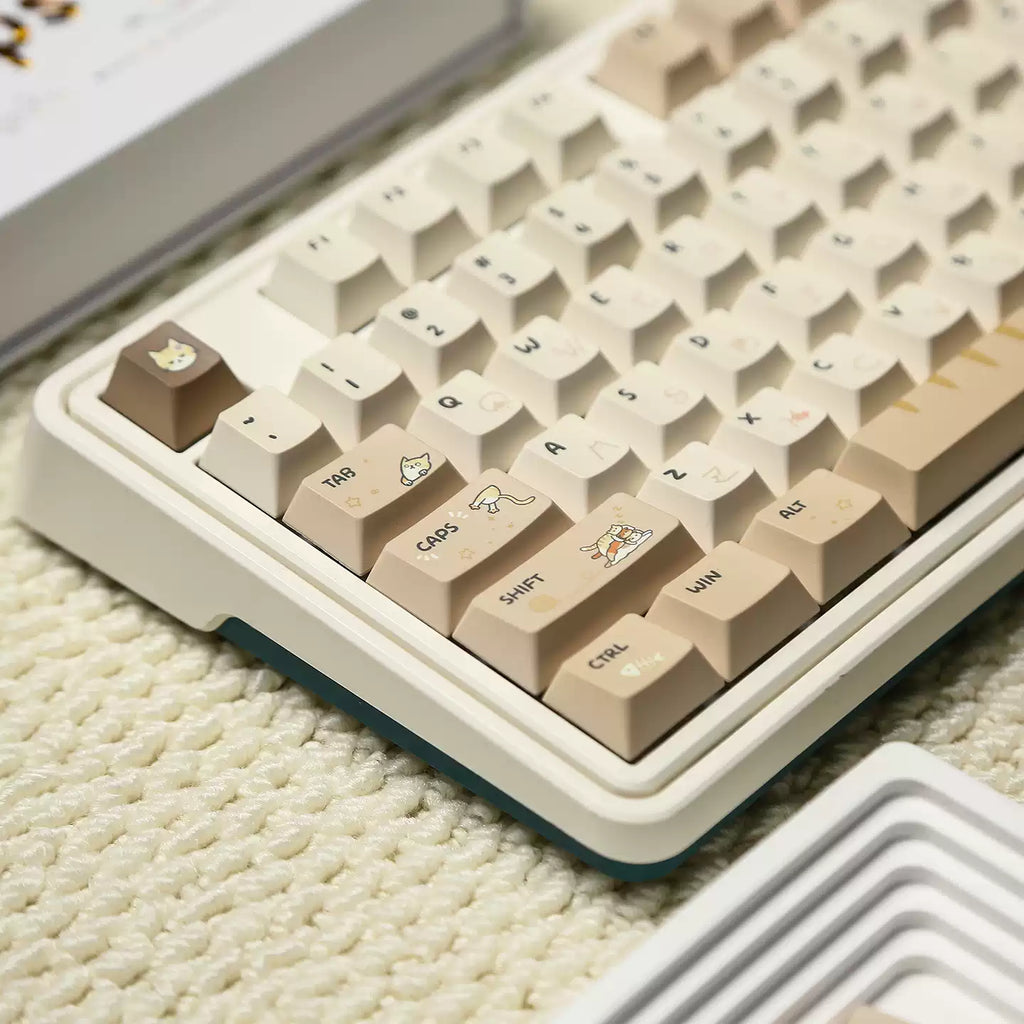 Hakimi Cat Keycap Set | Cozy Warm Latte Brown PBT Cherry Profile Keycaps | 134 Keys | ARKTCAT x U're