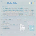 Winter Letter Keycaps Set – Blue & Cream Snow Bear PBT Dye-Sub, Shine-Through & Crystal Jelly
