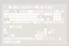 A minimalist, light gray keyboard keycap set with a modern, rounded aesthetic. The keycaps feature subtle, low-contrast text and symbols, blending seamlessly into the pale gray background.