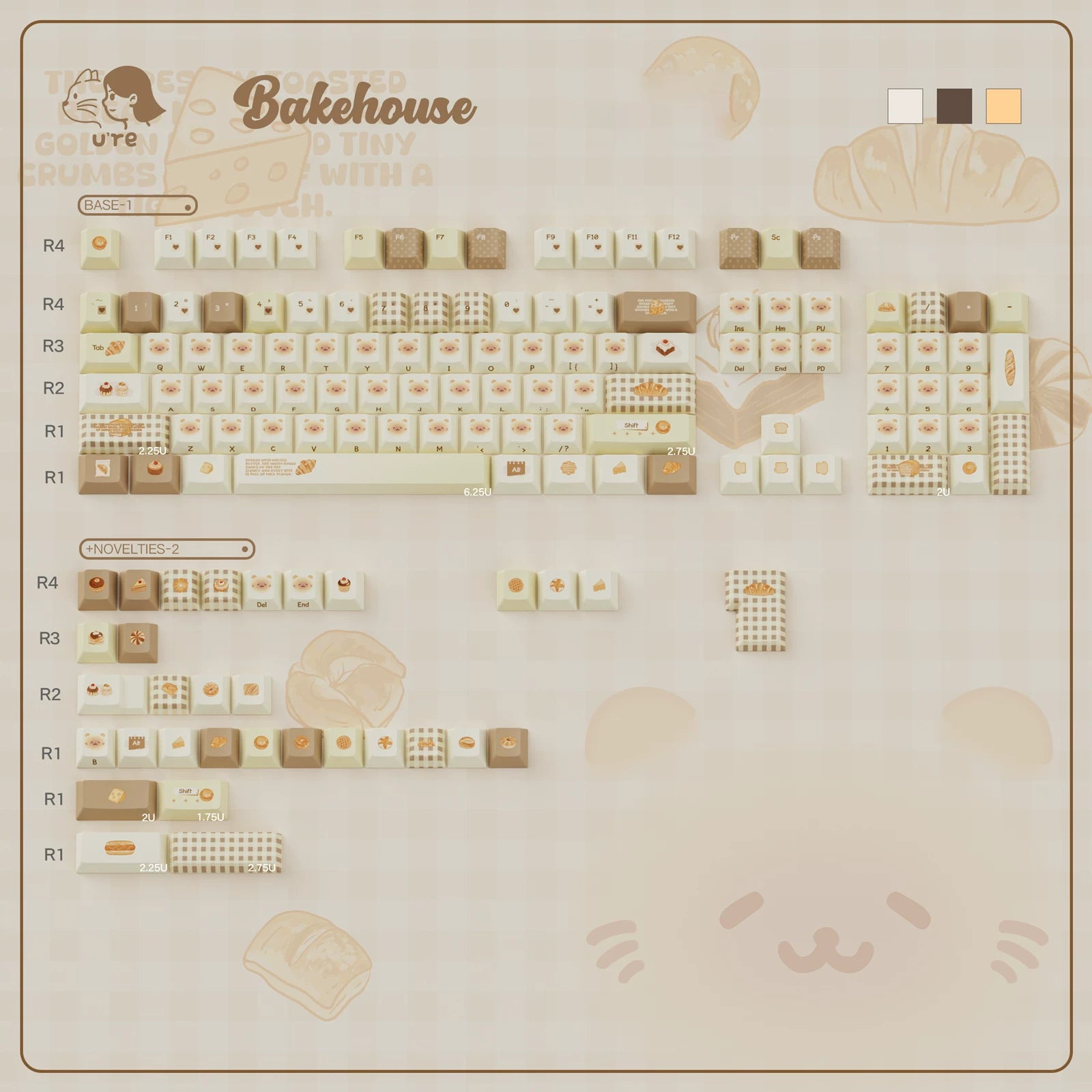 Bakehouse Keycap Set | PBT+PC Side-Print Bear & Bakery Keycaps | OEM/MOA Profile