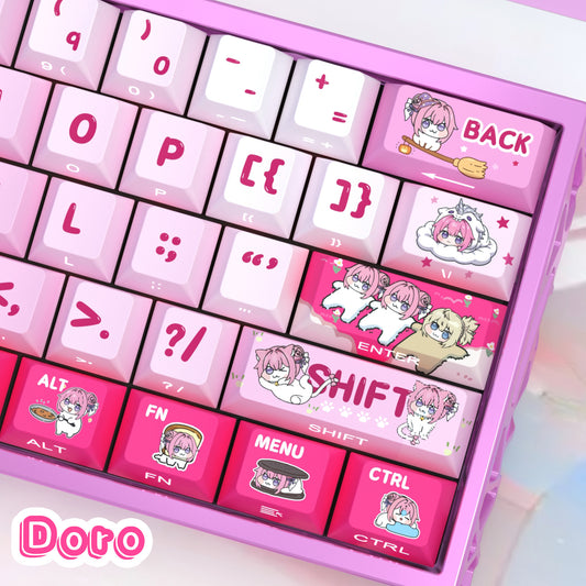 doro keycaps on rog azoth extreme pink gradient rgb glow side printed shine through cute anime setup 2025