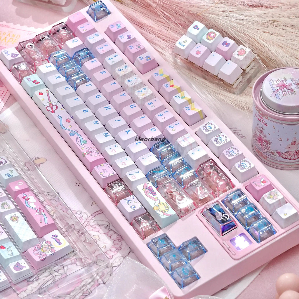 sailor moon crystal keycaps 2025 mao oem profile transparent pc dye-sub full set magical girl 140 keys