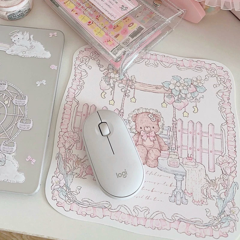 Strawberry Tea Party Desk Mat | Kawaii Lace Mouse Pad PU Leather Waterproof Extra Large Desk Pad for Office & Home
