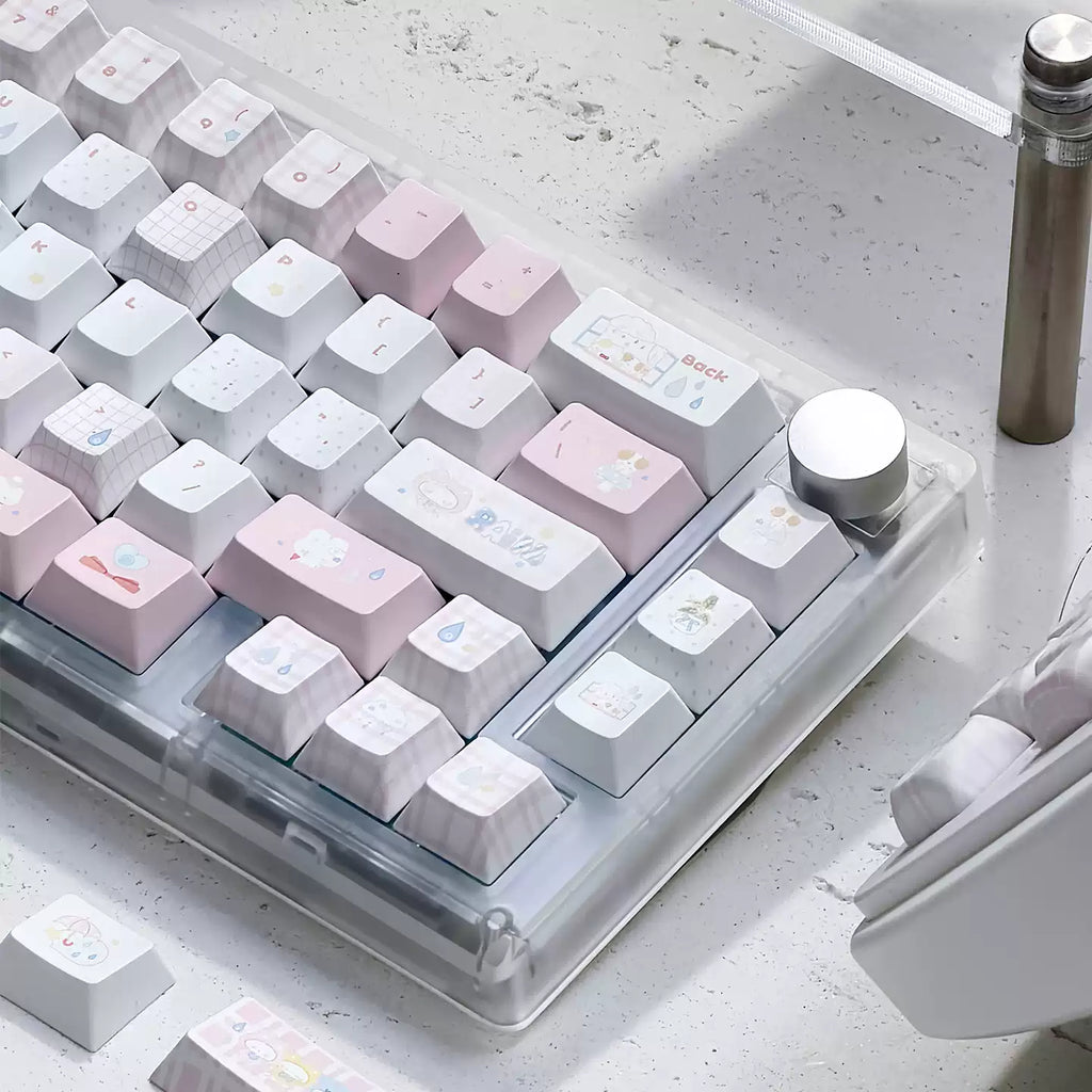 Fairy Garden Keycap Set – Cute Pastel Pink & Milk White PBT Keycaps | U're Lab