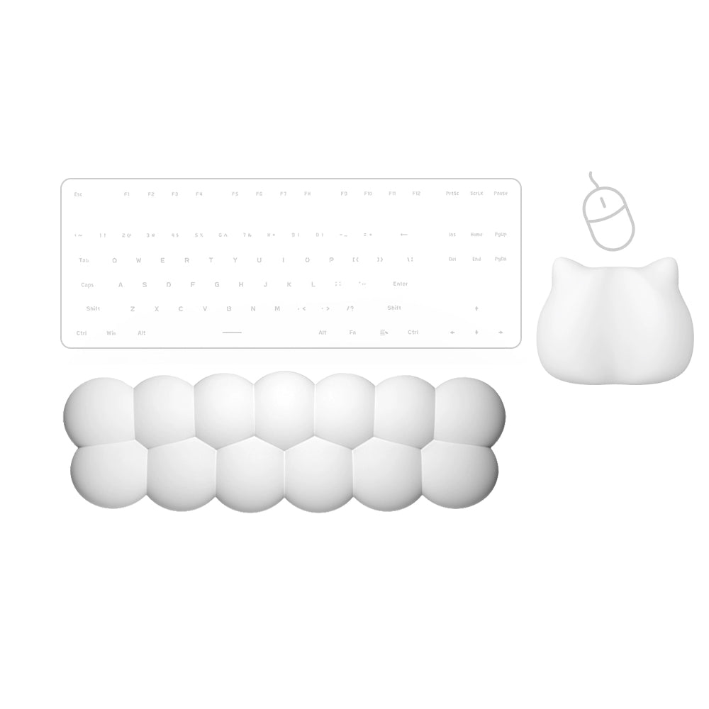 Mini Cloud Puff Wrist Rest Keyboard & Mouse Set 2025 – Cute Kawaii Memory Foam Palm Rest for 60%/65% Mechanical Keyboards