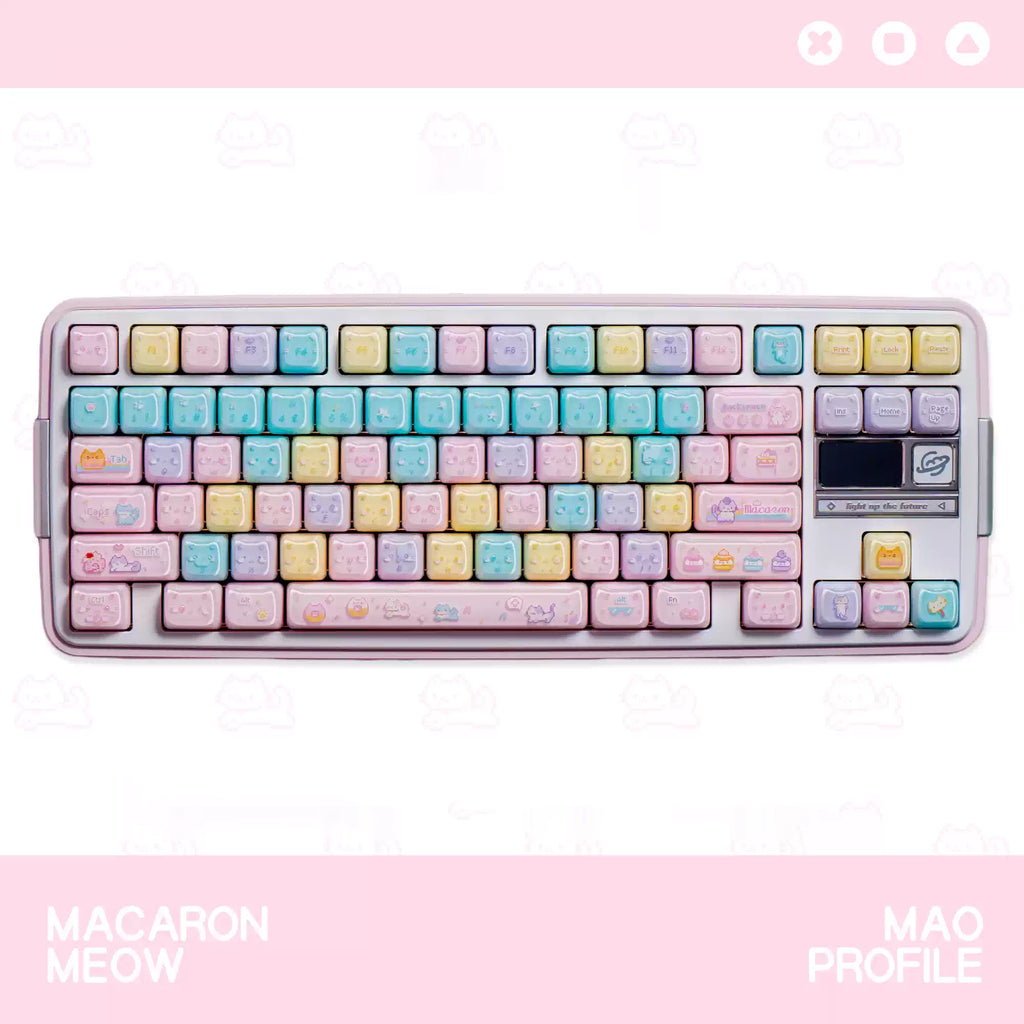 Macaron Meow Cat-Ear Keycaps – PC Transparent MAO Profile, 134 Keys