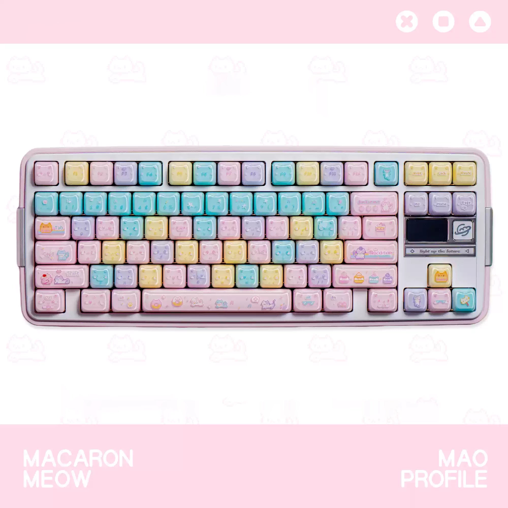 Macaron Meow Cat-Ear Keycaps – PC Transparent MAO Profile, 134 Keys
