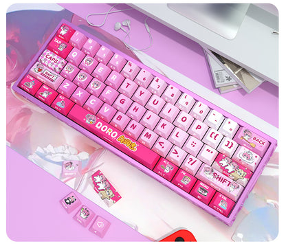 doro side printed legends closeup shine through rgb glowing pink keycaps dye sub pbt