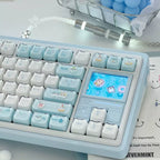 Jelly Cat Paradise Keycap Set – Pastel Blue & White ABS+PC Double-Shot Cute Kitty Keycaps (119 Keys, MAO Profile)