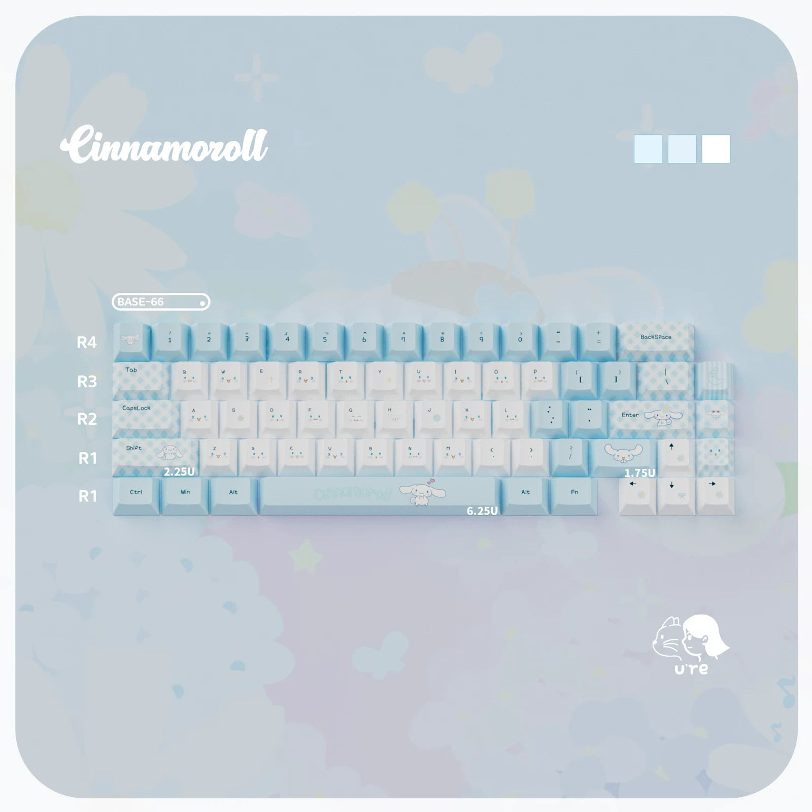 Cinnamoroll Cute Blue Keycap Set – PBT Dye-Sublimation Keycaps for Mechanical Keyboards (MOA & Cherry Profiles)
