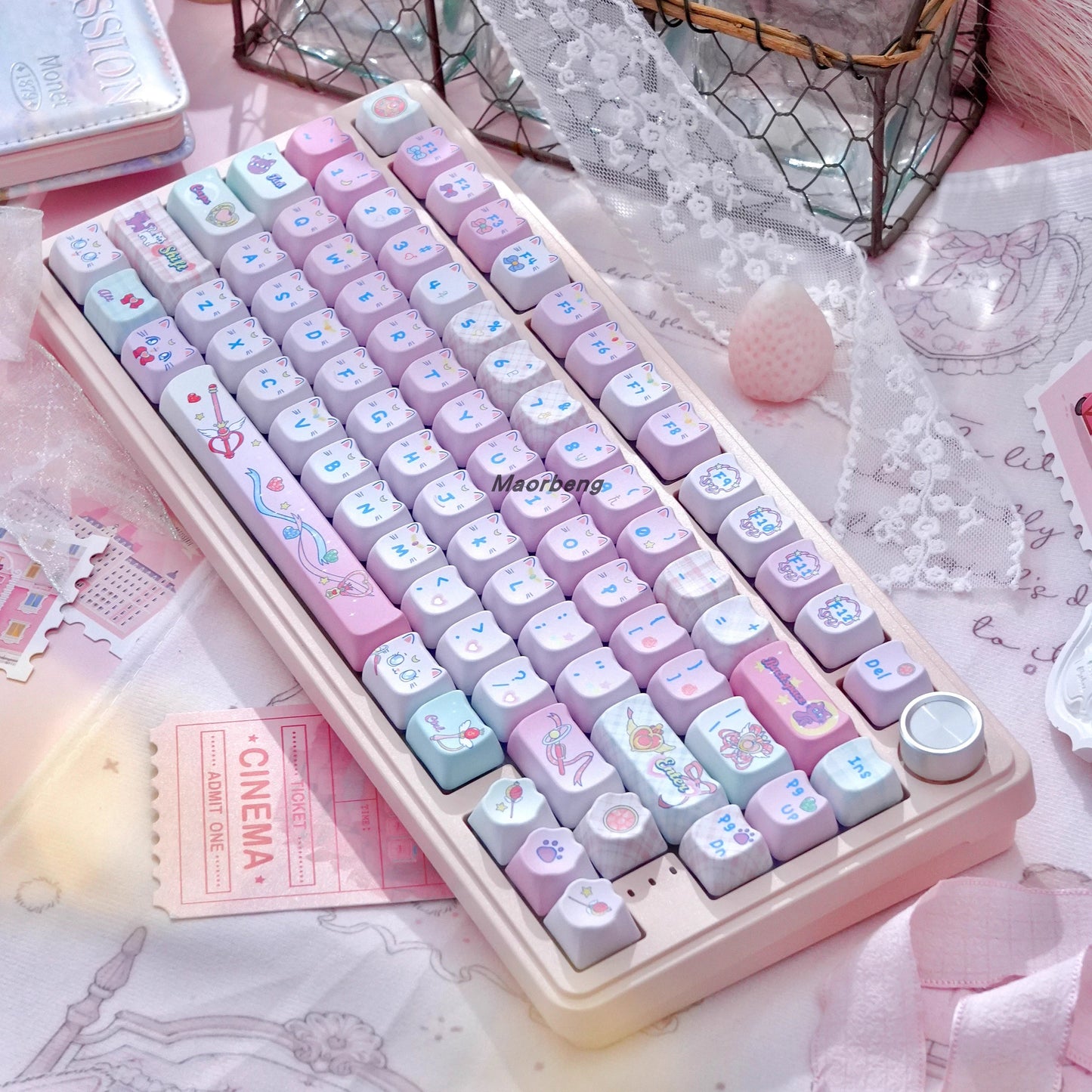 sailor moon crystal transparent pc keycaps dye-sub legends closeup rgb shine through magical girl theme 2025