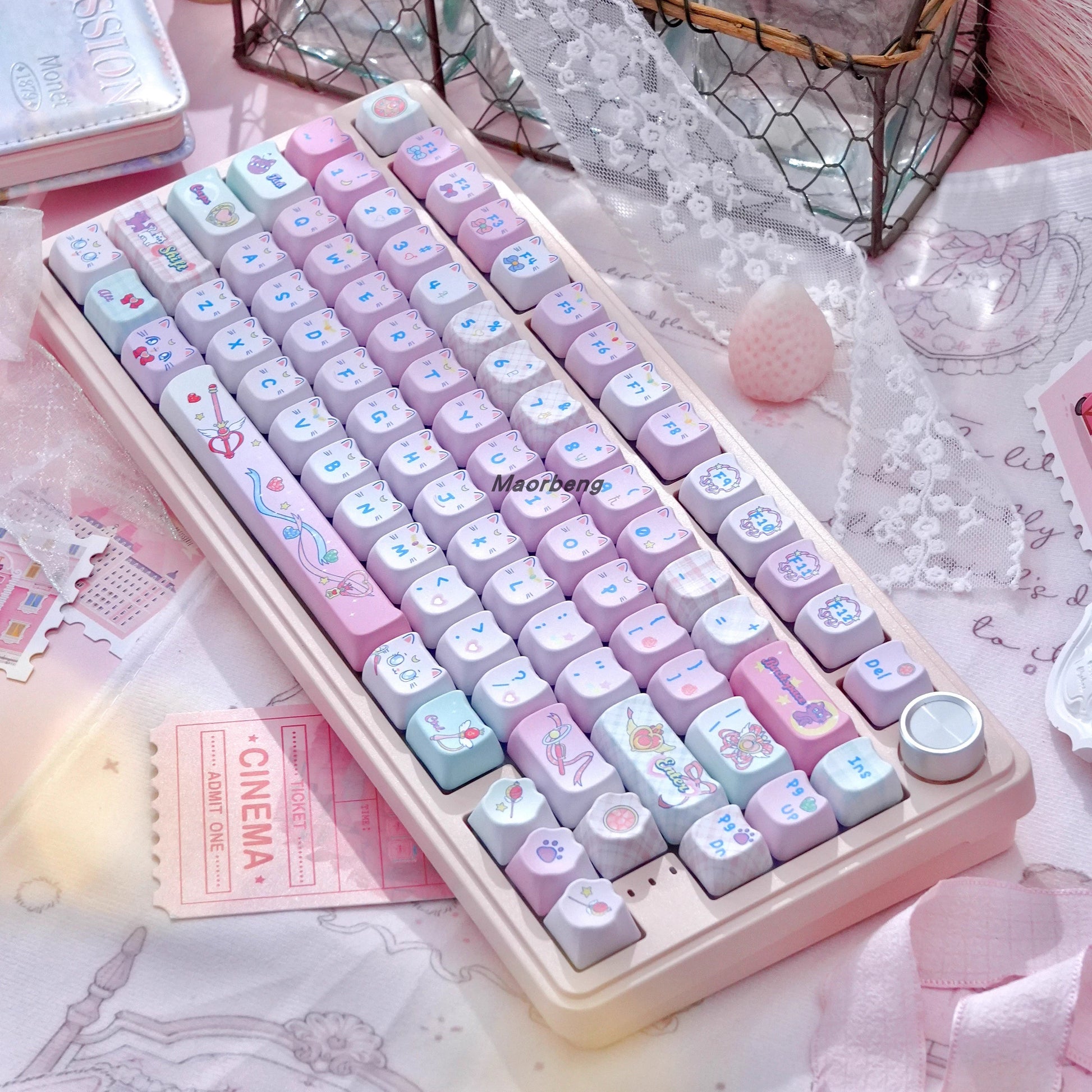 sailor moon crystal transparent pc keycaps dye-sub legends closeup rgb shine through magical girl theme 2025