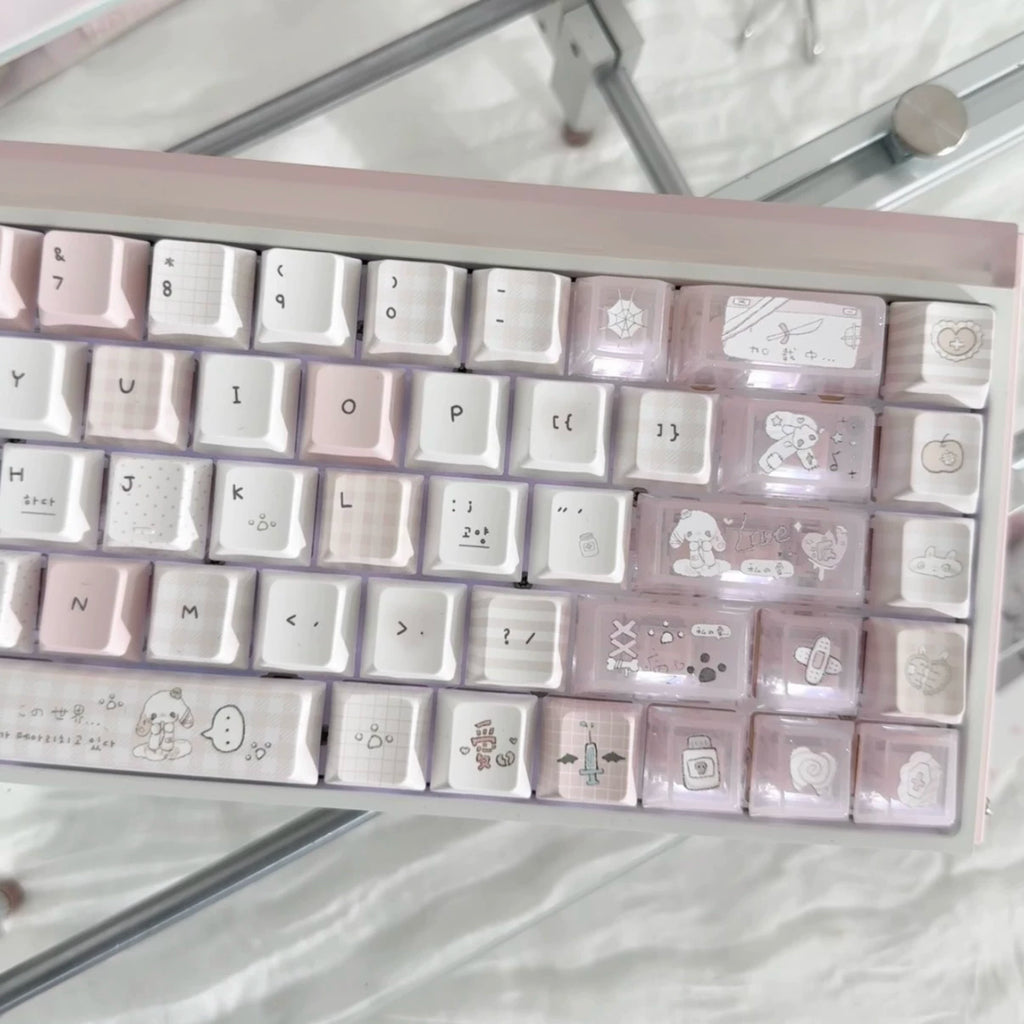 Somnambulism Kawaii Pink & White PBT Keycap Set - 131 keys | ARKTCAT