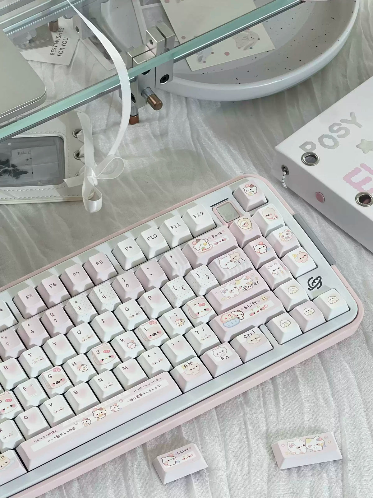 Pink Bunny Chef Keycap Set | Cute Pastel Pink PBT Cherry Profile Keycaps | 131 Keys