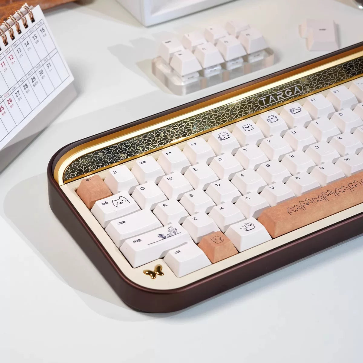 Dune Cat Keycaps Set – 144 Keys Cream & Caramel PBT Dye-Sub, OEM Profile, Alice Layout Compatible