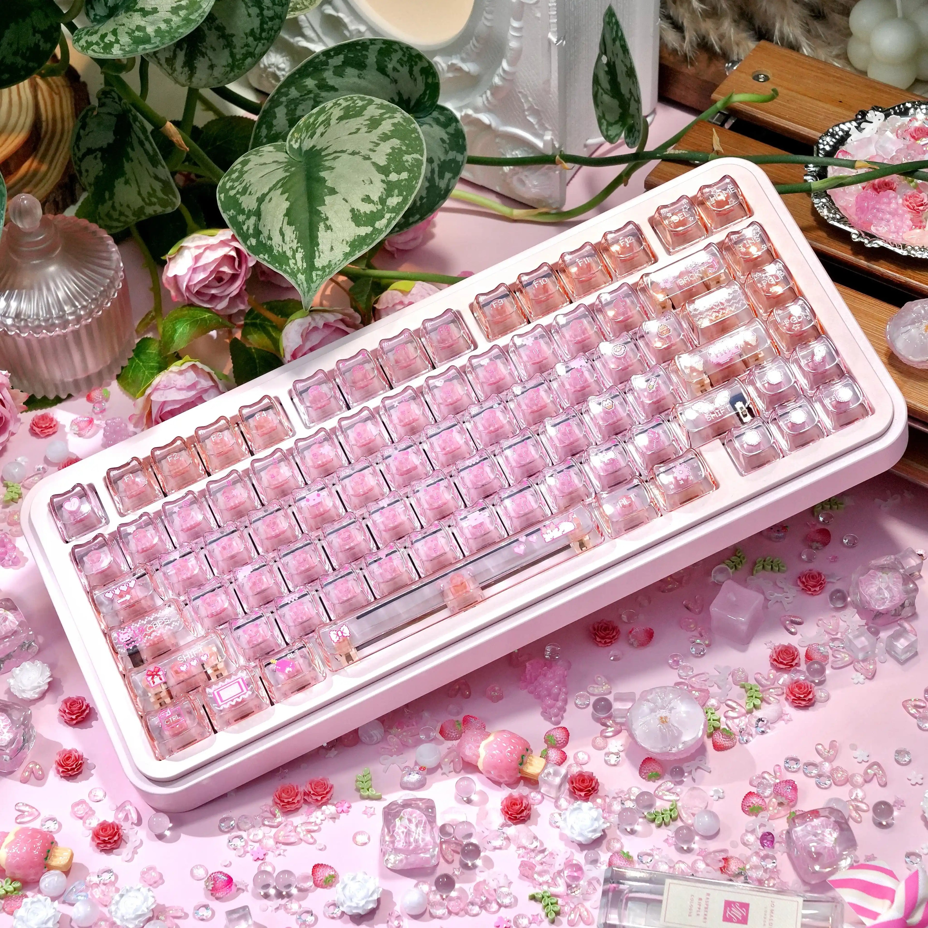 Electronic Cat Keycap Set | MAO Profile Transparent Pink PC Keycaps