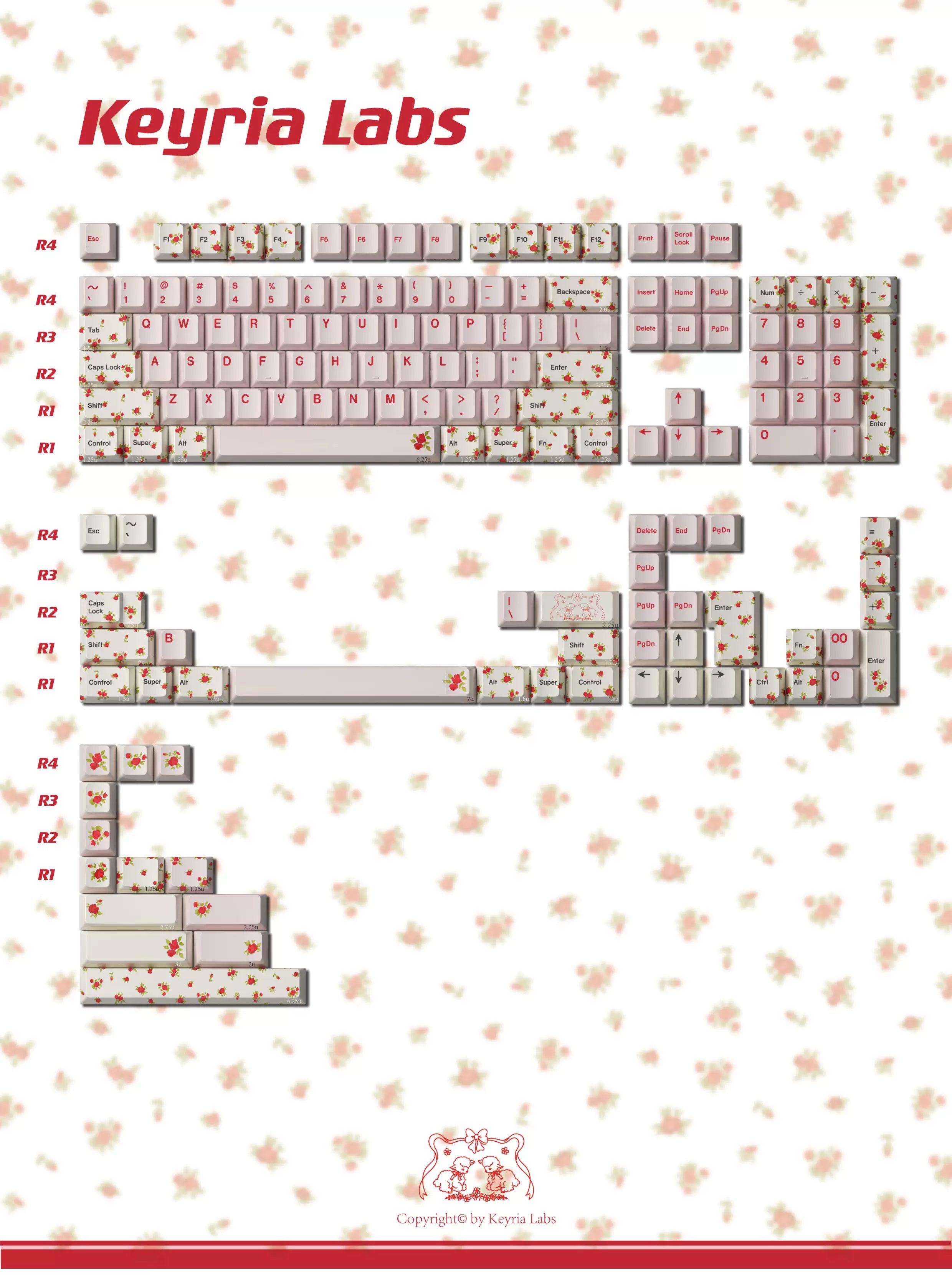 Alessandra Lamb Rose Keycap Set 🌹🐑- PBT Dye-Sub Kawaii Set | Keyria Labs