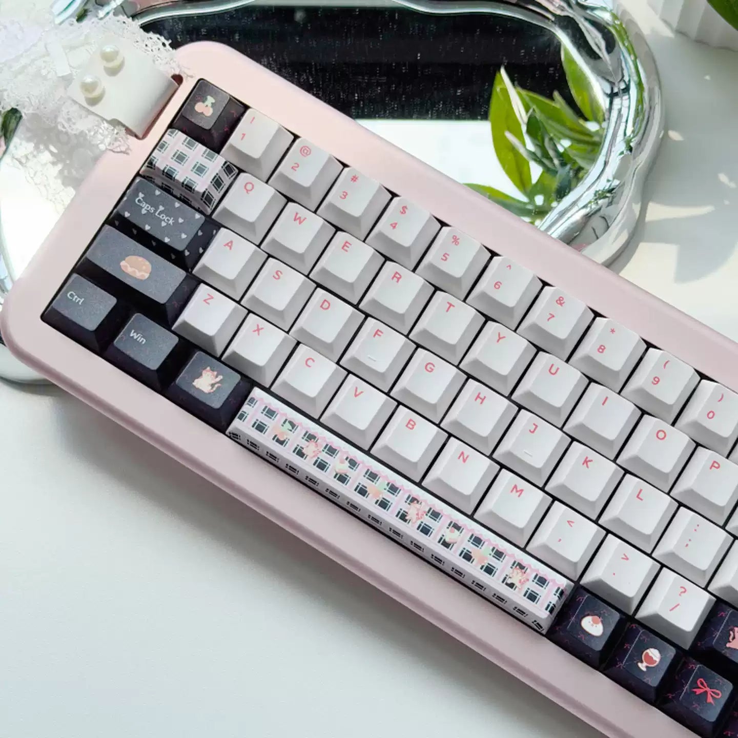 Cute Cat Party Keycap Set – Dark Navy & White PBT Five-Side Dye-Sublimation Keycaps (Cherry Profile)