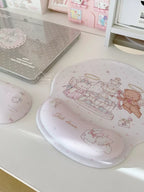 Cupid Bunny & Bear Ergonomic Wrist Rest Mouse Pad | Angel Fountain Kawaii Desk Mat