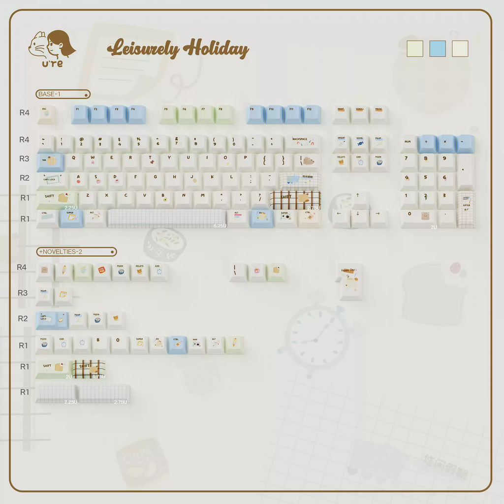 LEISURELY HOLIDAY PASTEL PBT DYE-SUB KEYCAP SET - CHERRY PROFILE | ARKTCAT x U're