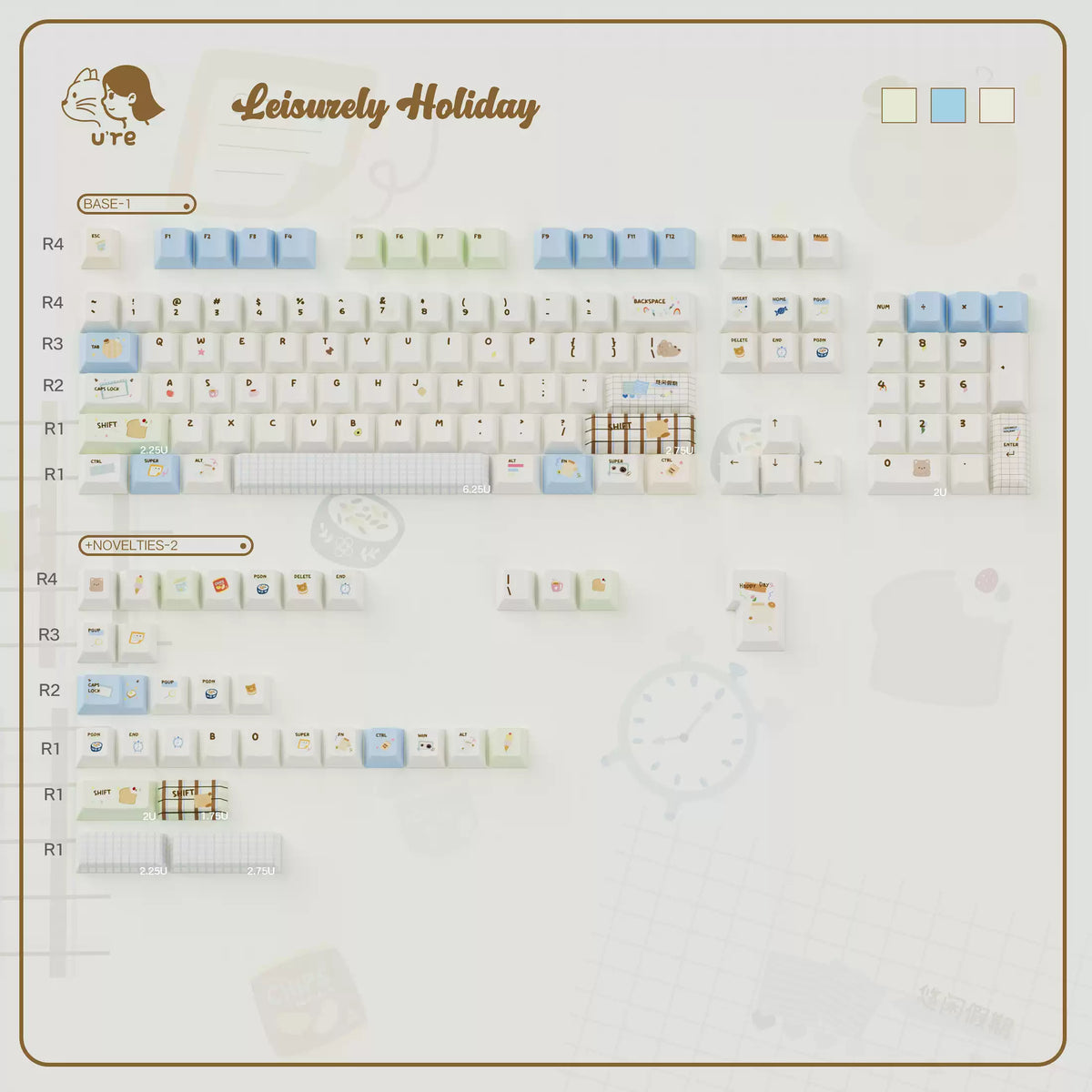 LEISURELY HOLIDAY PASTEL PBT DYE-SUB KEYCAP SET - CHERRY PROFILE | ARKTCAT x U're