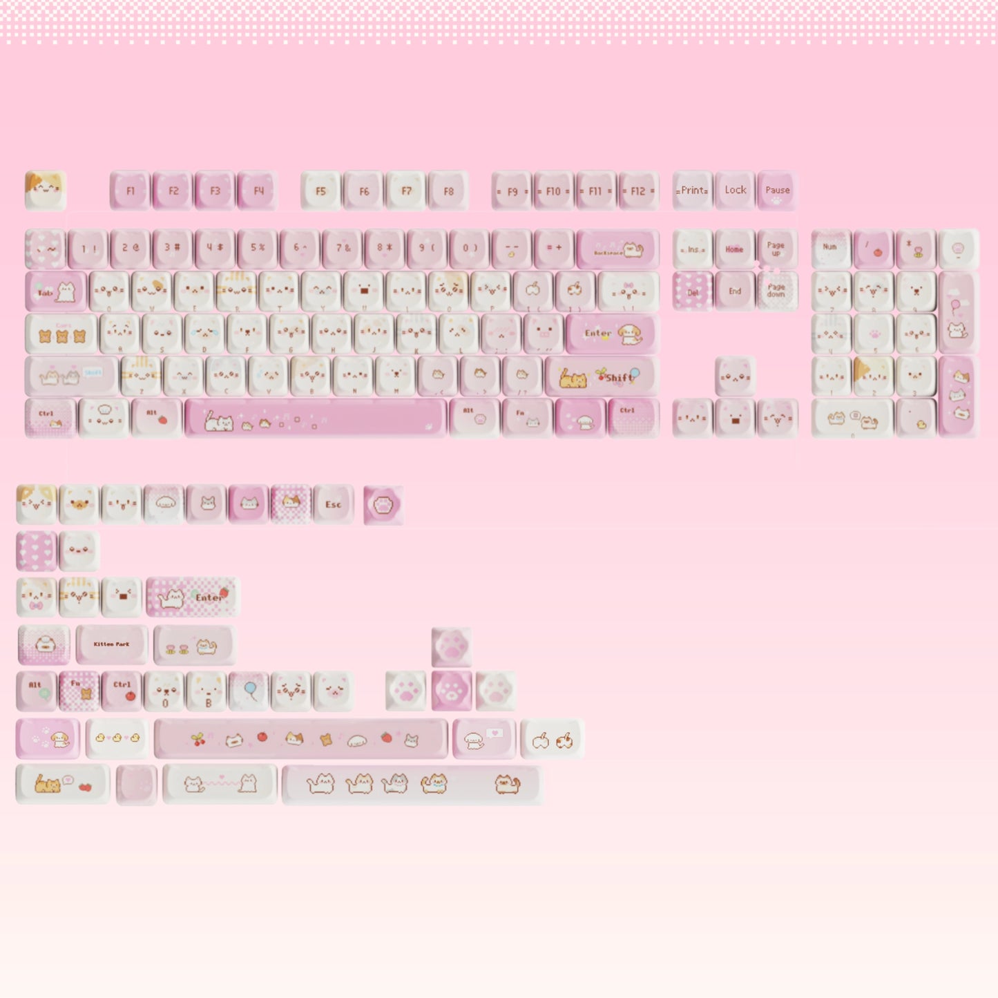 ARKTCAT x SOULCAT Pixel Meow Meow Keycaps 2025 – PBT+PC Transparent Foggy Dye-Sub Full Set 140+ Keys Kawaii Pixel Cat
