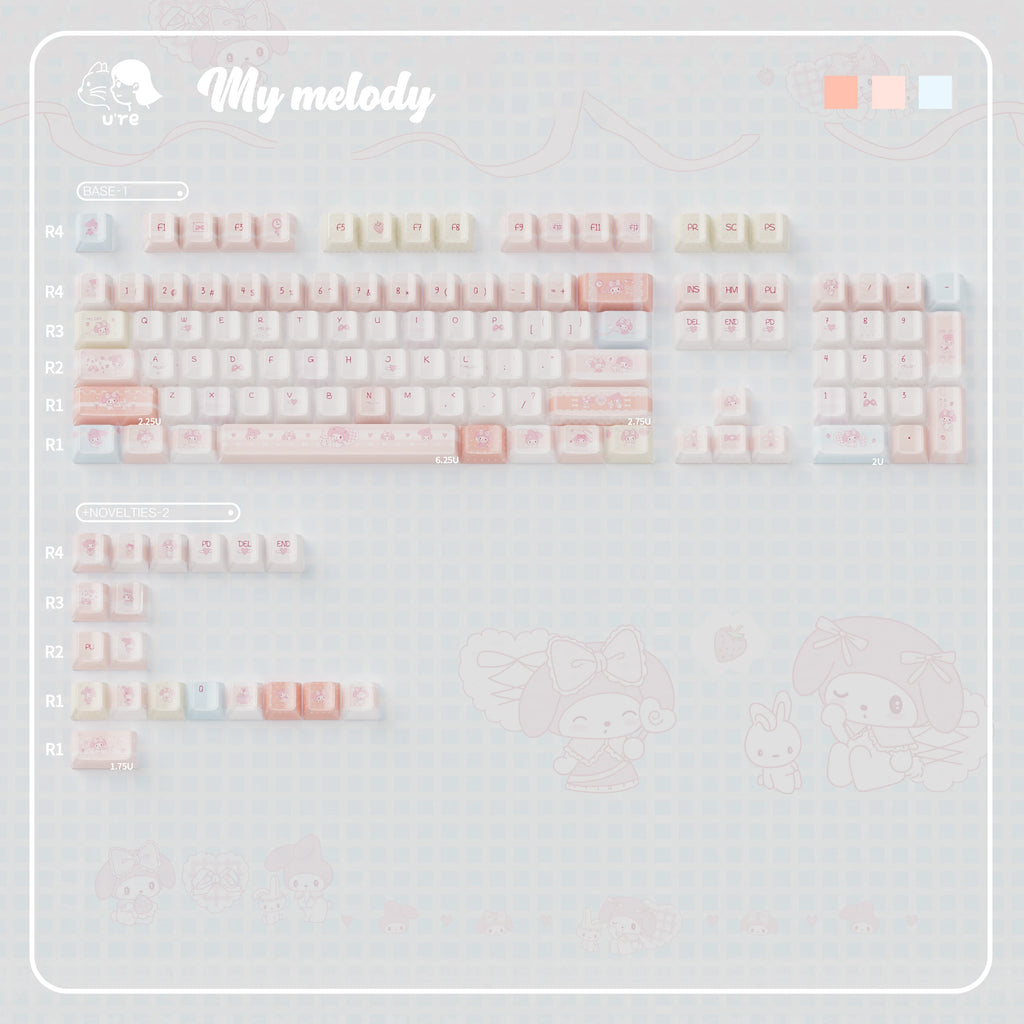 Cute My Melody Pink Keycap Set – PBT Dye-Sublimation Keycaps for Mechanical Keyboards