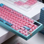 electronic meow meow pc keycaps pink transparent foggy 1.7mm rgb glow cyber cat keyboard setup 2025