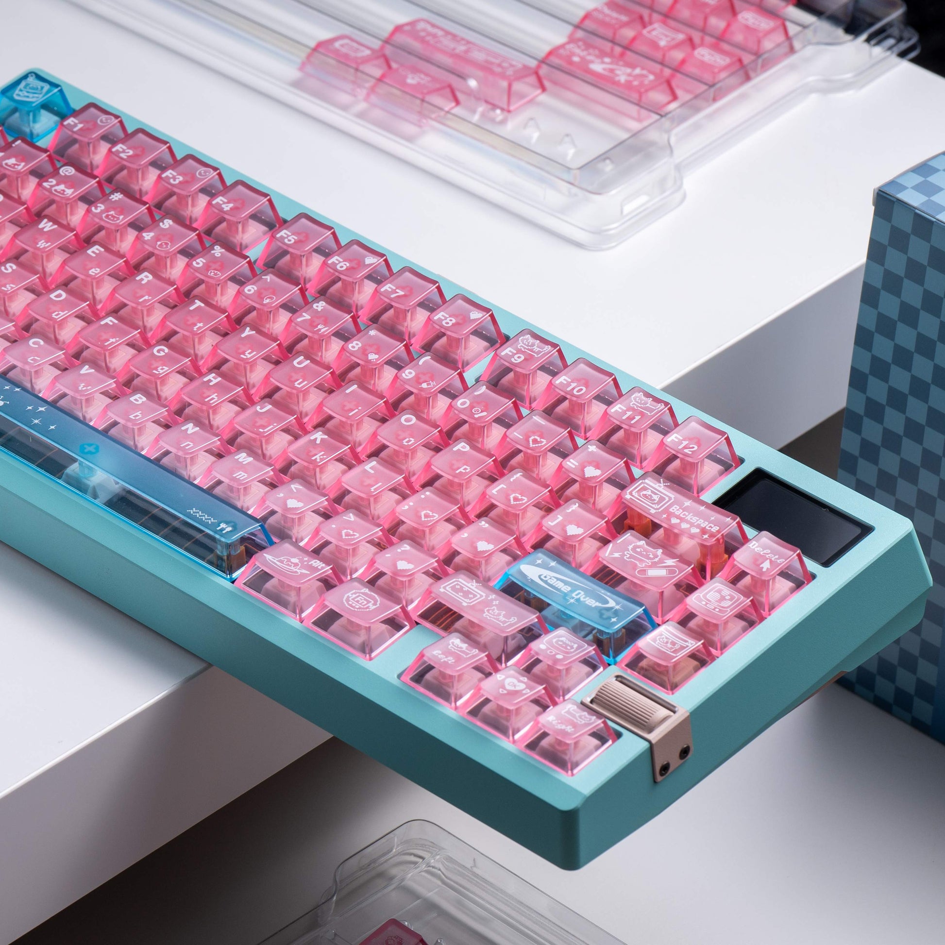 electronic meow meow pc keycaps pink transparent foggy 1.7mm rgb glow cyber cat keyboard setup 2025