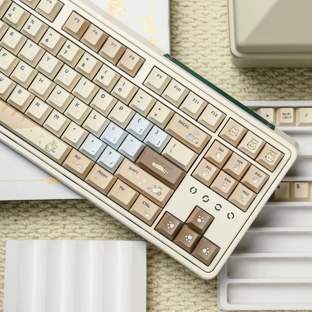 Hakimi Cat Keycap Set | Cozy Warm Latte Brown PBT Cherry Profile Keycaps | 134 Keys | ARKTCAT x U're