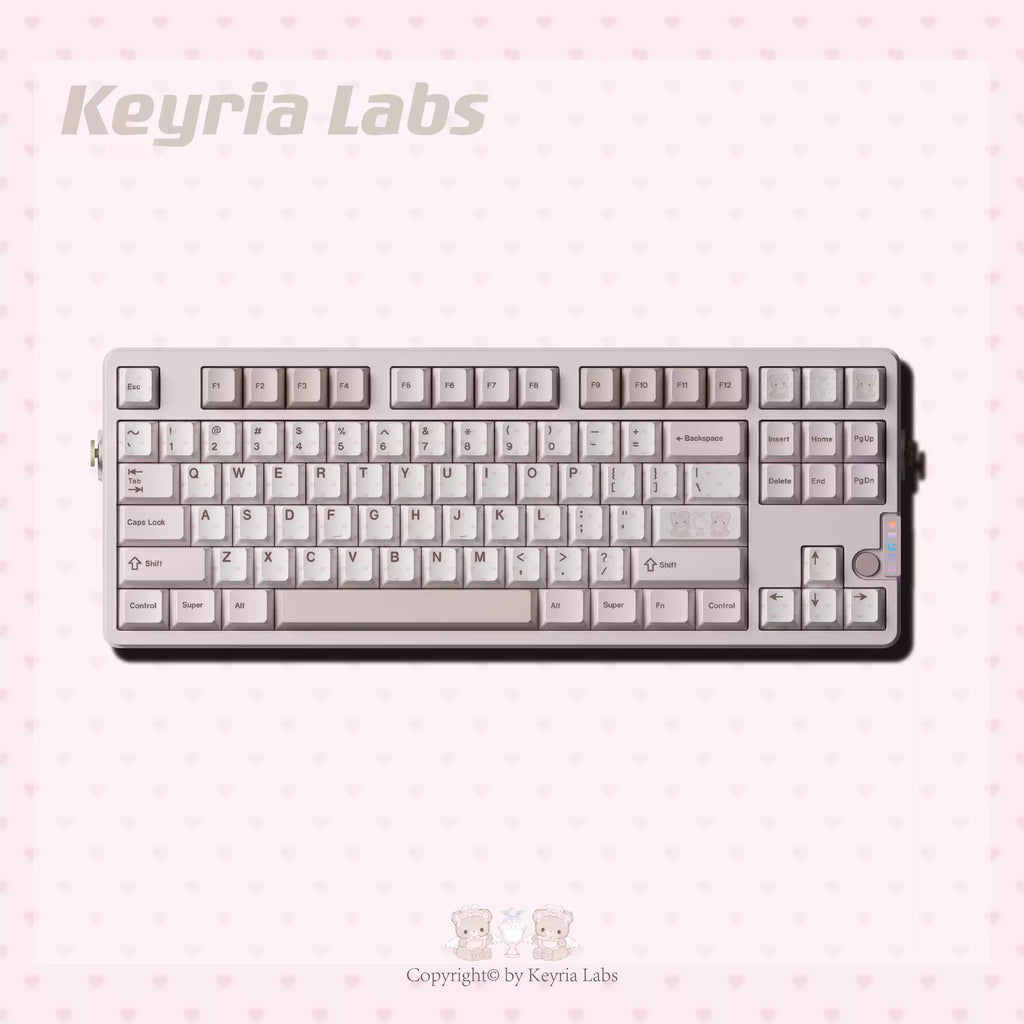 Bear Tea Party Pink Keycaps – PBT Dye-Sub Kawaii Set | Arktcat x Keyria Labs