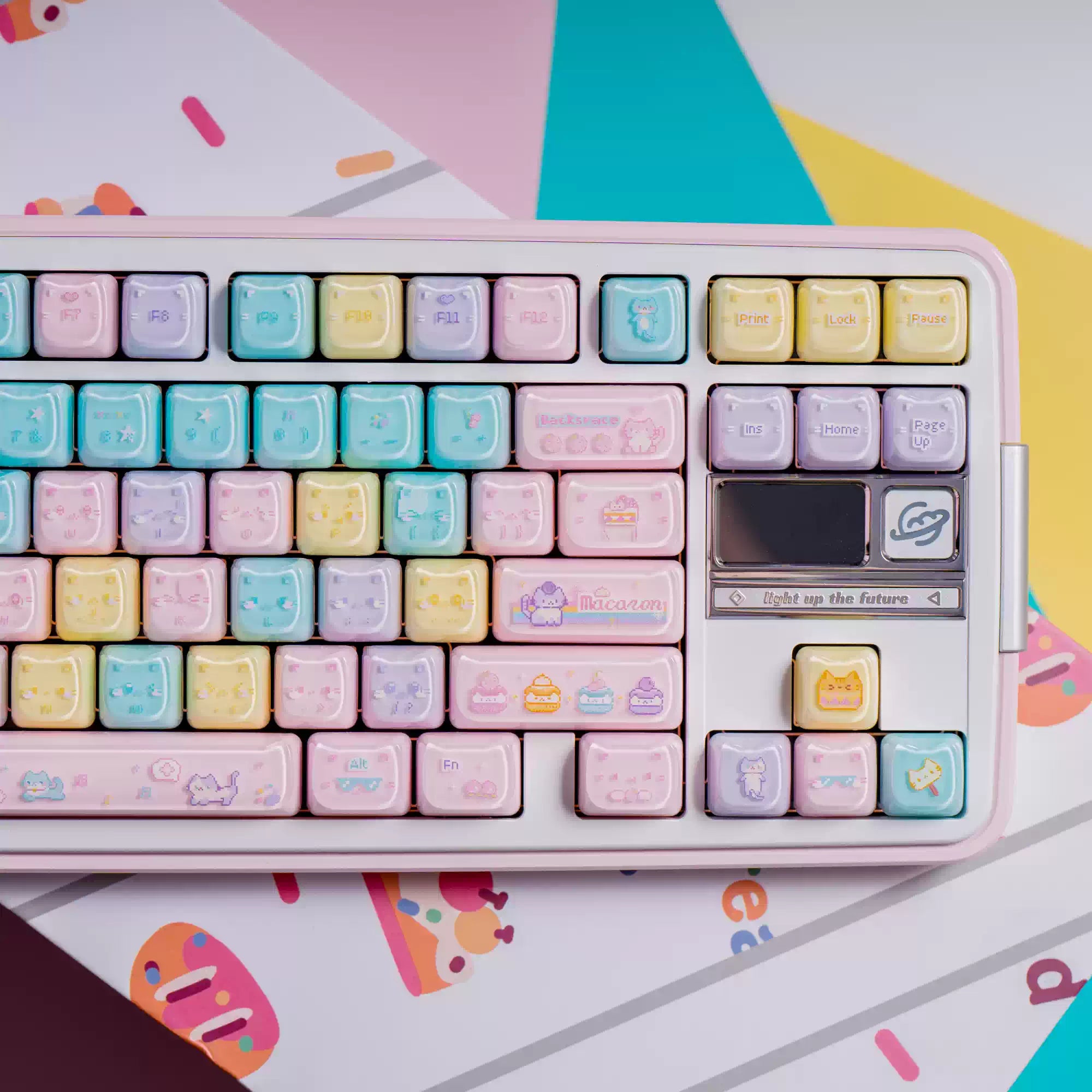 Macaron Meow Cat-Ear Keycaps – PC Transparent MAO Profile, 134 Keys