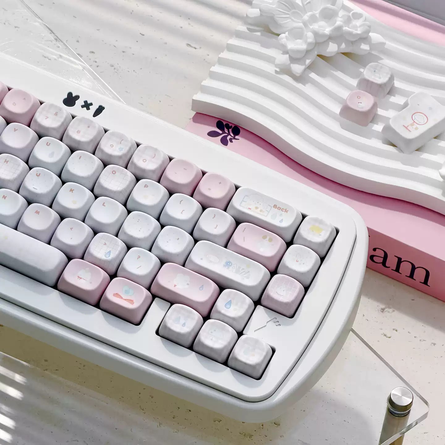 Fairy Garden Keycap Set – Cute Pastel Pink & Milk White PBT Keycaps | U're Lab
