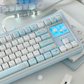 Jelly Cat Paradise Keycap Set – Pastel Blue & White ABS+PC Double-Shot Cute Kitty Keycaps (119 Keys, MAO Profile)